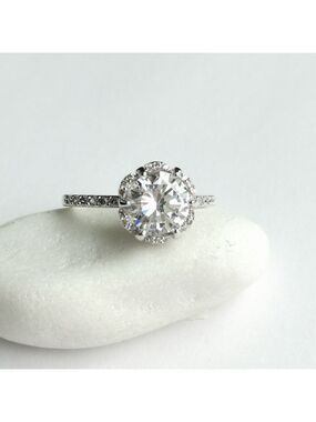 CZ Ring Cathedral Set 14K White Gold Overlay Size 8